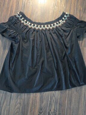OLD NAVY 70s/Peasant Style Black & Embroidered Tunic Top NWOT/SIZE XL